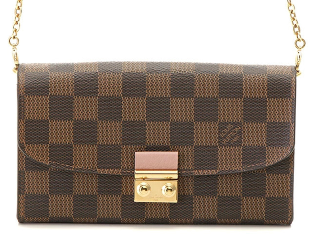 LOUIS VUITTON Portefeuille Croisette Long Wallet Chain Damier Magnolia Pink